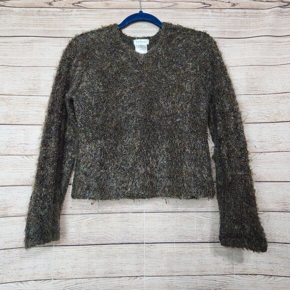 Vintage 80's 90's TEHEN France Mohair Blend Knit Pullover Sweater Cropped Brown - Picture 1 of 11